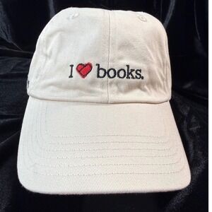Book of the Month Club I Love Books Baseball Cap Hat Ivory Beige Embroidered NWT